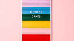 Outdoor Games Letter Board with Game Supplies on Pink Background  image 5