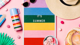 It's Summer Letter Board with Beach Day Supplies on Pink Background  image 1