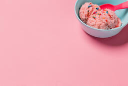 A Blue Bowl of Strawberry Ice Cream on Pink Background  image 9
