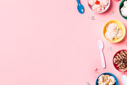 Bowls of Ice Cream and Spoons on Pink Background  image 7