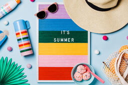 It's Summer Letter Board with Beach Day Supplies on Blue Background  image 3