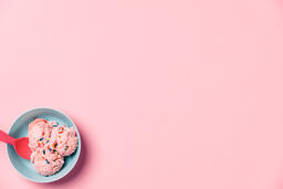 A Blue Bowl of Strawberry Ice Cream on Pink Background  image 13