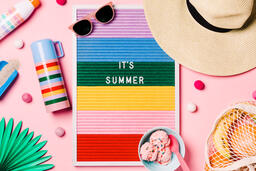 It's Summer Letter Board with Beach Day Supplies on Pink Background  image 3