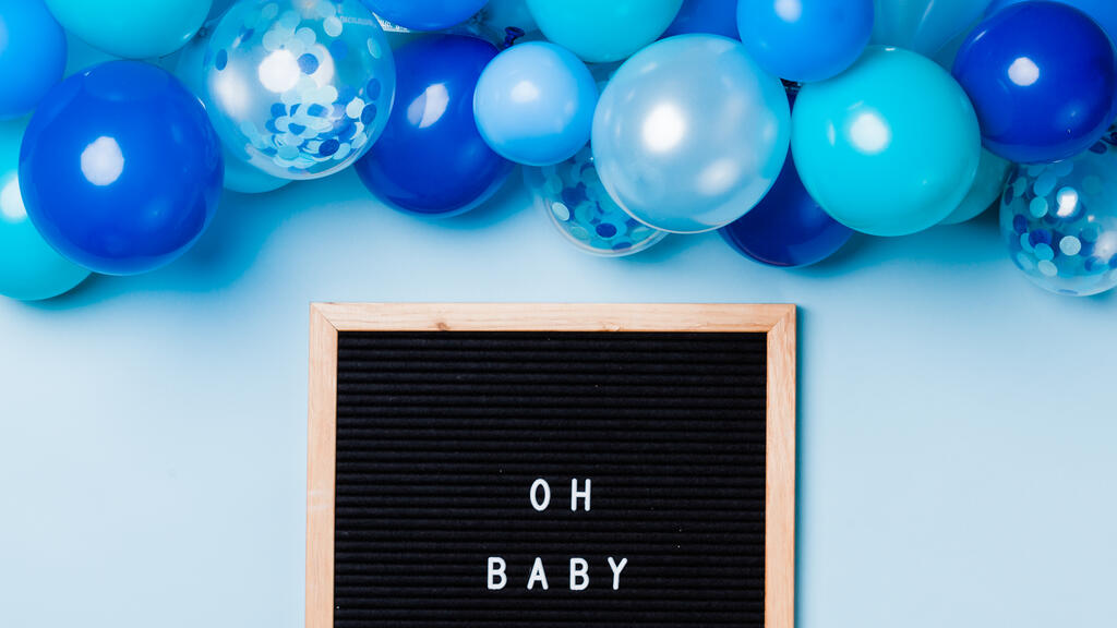 Oh Baby Letter Board with Blue Balloon Garland large preview