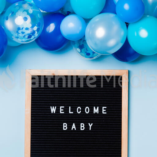 Welcome Baby Letter Board with Blue Balloon Garland