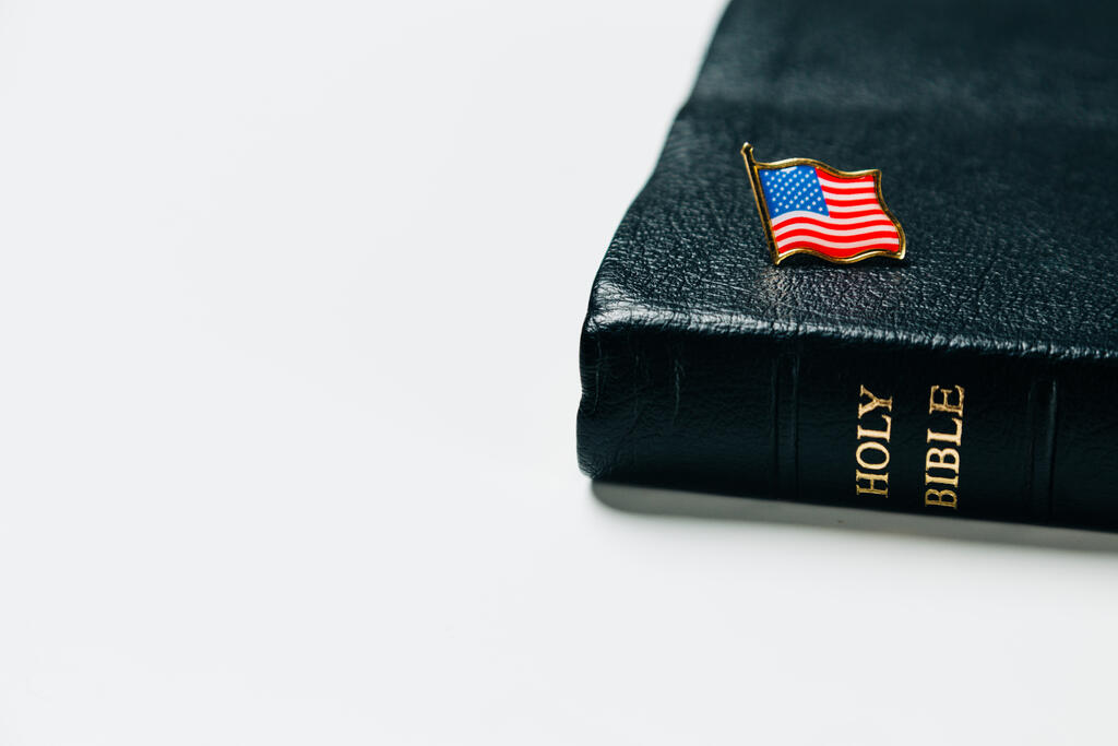 American Flag Enamel Pin on the Bible large preview
