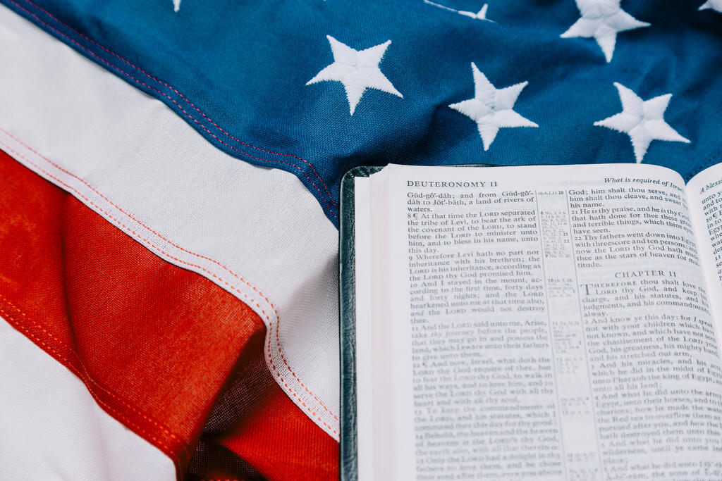 Open Bible on an American Flag large preview