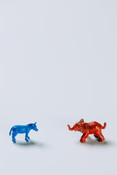 Blue Donkey and Red Elephant Facing Each Other  image 2