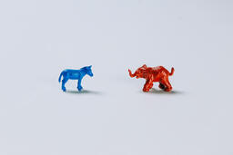 Blue Donkey and Red Elephant Facing Each Other  image 3