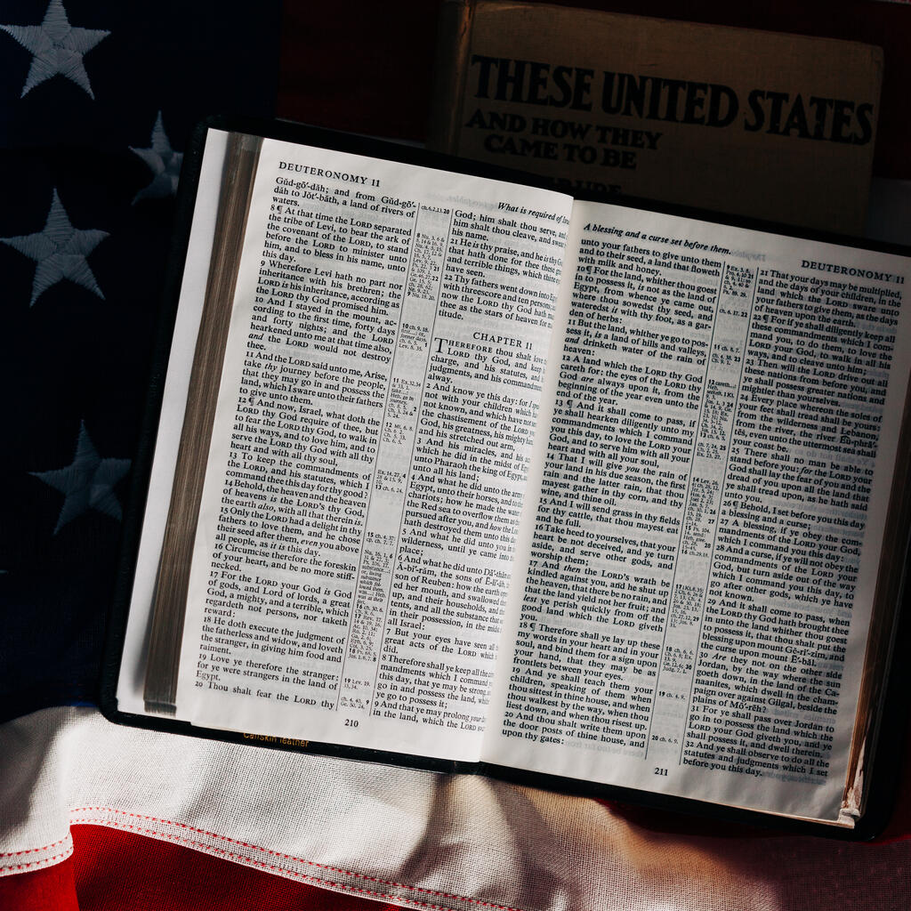 Open Bible on the American Flag large preview