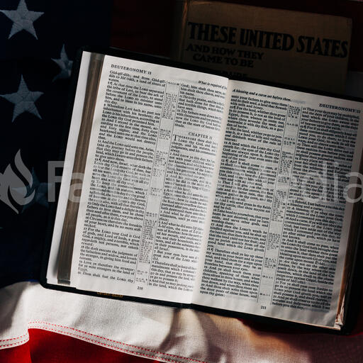 Open Bible on the American Flag
