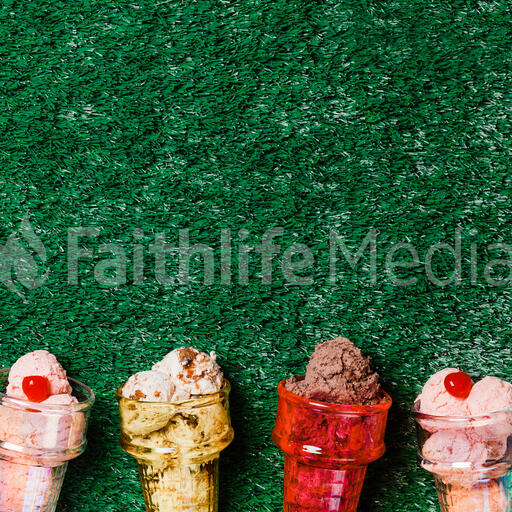 Ice Cream in Colorful Cone Dishes on Grass