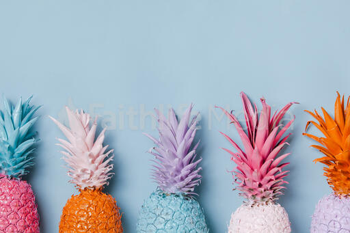 Colorful Pineapple on Blue Background