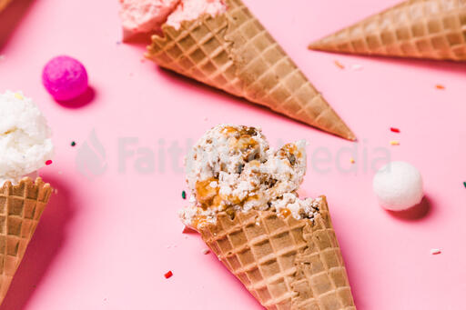 Ice Cream Cones on Pink Background