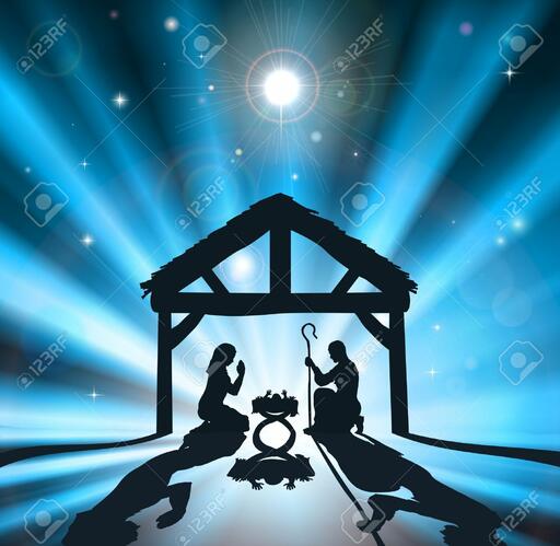 12346898-Christian Christmas Nativity Scene Of Baby Jesus In The Manger With The Virgin Mary And Joseph