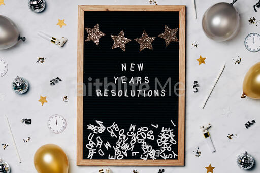 New Years Resolutions Letter Board with New Year's Party Items