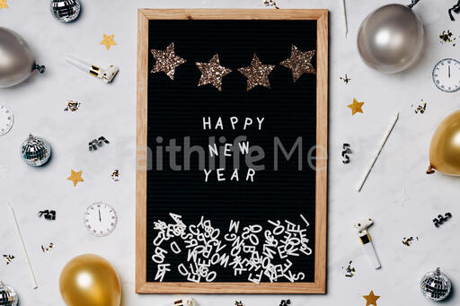 Happy New Year Letter Board with New Year's Party Items