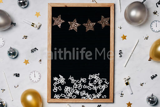 Blank Letter Board with New Year's Party Items
