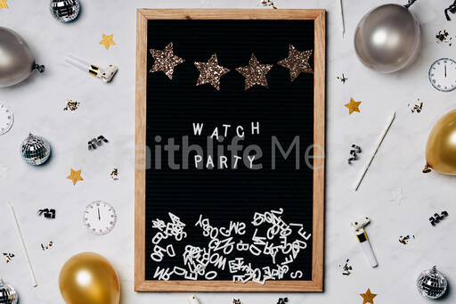 Watch Party Letter Board with New Year's Party Items