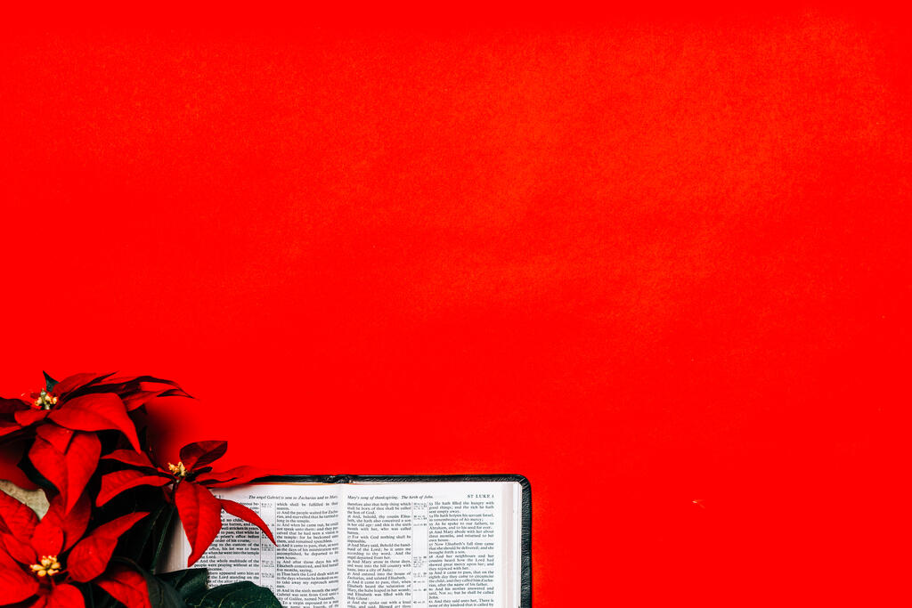 Open Bible with a Red Poinsettia large preview