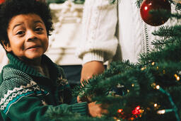 Child Decorating the Christmas Tree  image 1