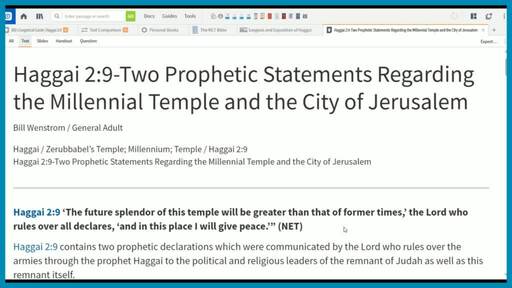 Haggai 2:9-Two Prophetic Statements Regarding the Millennial Temple and the City of Jerusalem