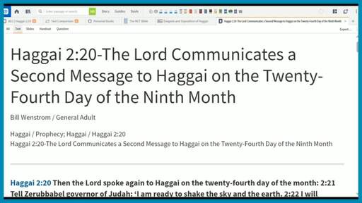 Haggai 2:20-The Lord Communicates a Second Message to Haggai on the Twenty-Fourth Day of the Ninth Month