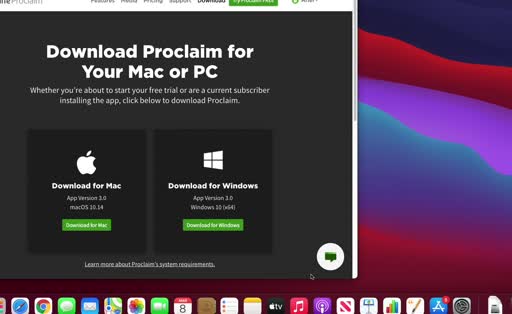 Screen grab of Proclaim not opening