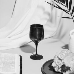 Communion Bread, Wine, Bible and Vase on Table  image 10