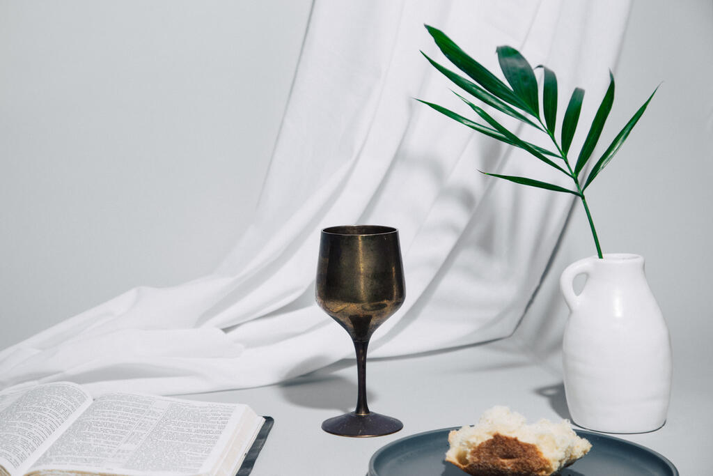 Communion Bread and Wine with Bible large preview