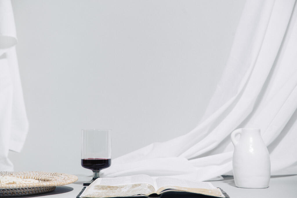 Wafers, Wine, and Bible on Table large preview