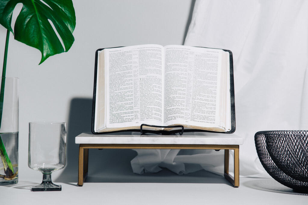 Bible on Stand with Communion Elements large preview