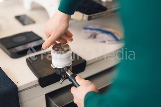 Barista Preparing to Pull Shots of Espresso with a Portafilter