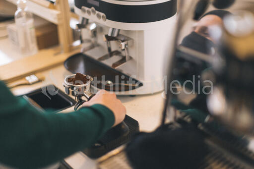 Barista Preparing to Pull Shots of Espresso with a Portafilter