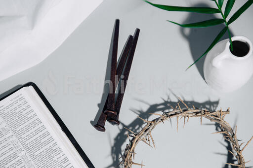 Crown of Thorns with Nails and Bible