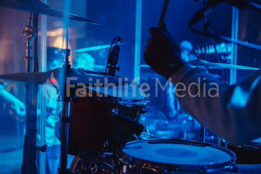Drummer on Stage During Worship Service