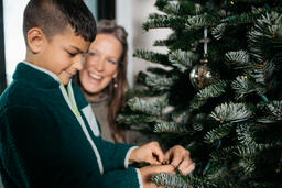 Grandmother and Grandson Decorating the Christmas Tree Together  image 2