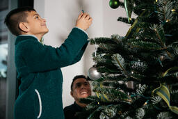 Young Boy Decorating the Christmas Tree  image 2