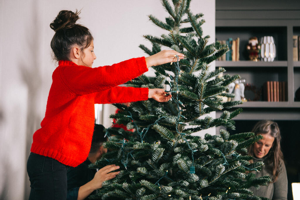 Mother and Daughter Decorating the Christmas Tree Together large preview