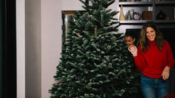 Young Married Couple Decorating a Christmas Tree Together  image 3