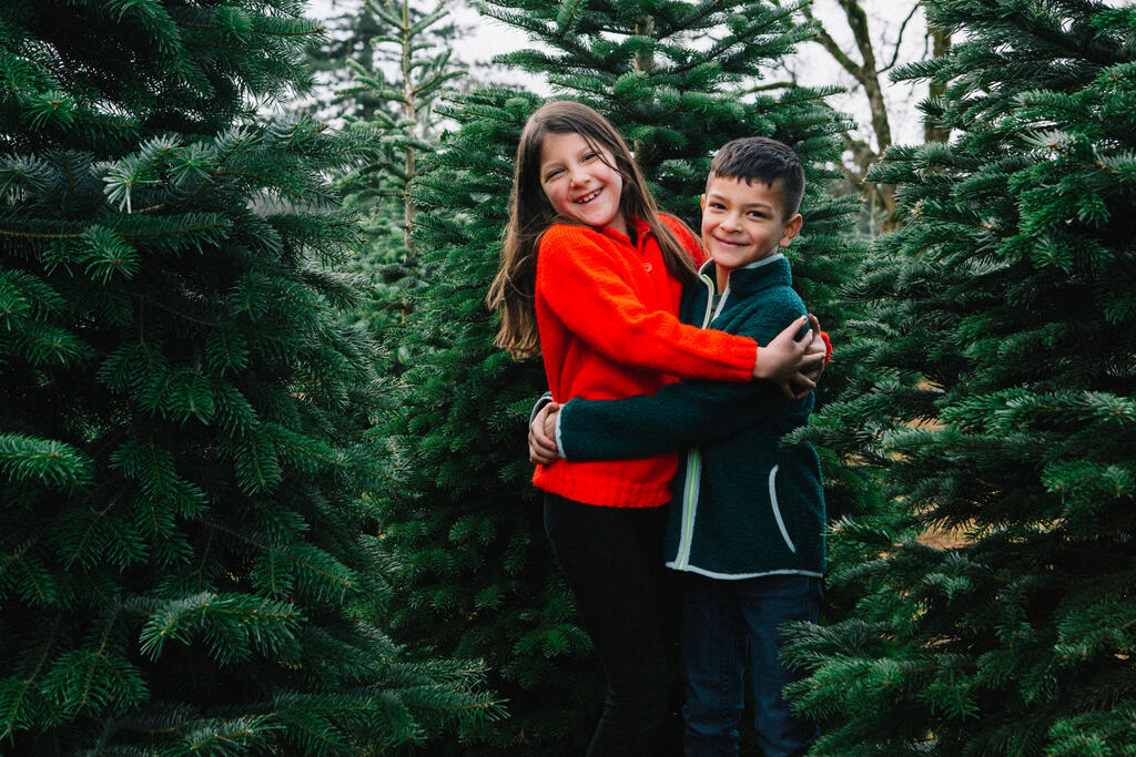 Kids at a Christmas Tree Farm large preview