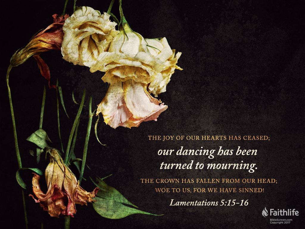 The joy of our hearts has ceased; our dancing has been turned to mourning. The crown has fallen from our head; woe to us, for we have sinned!