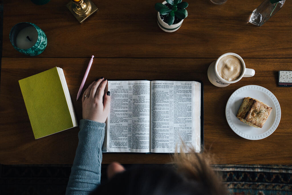 Woman Reading the Bible with Her Coffee and Breakfast large preview