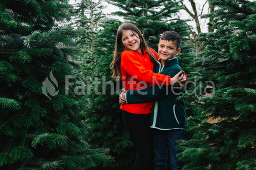 Kids at a Christmas Tree Farm