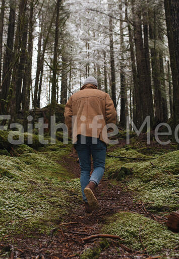 Man Hiking Uphill in the Forest