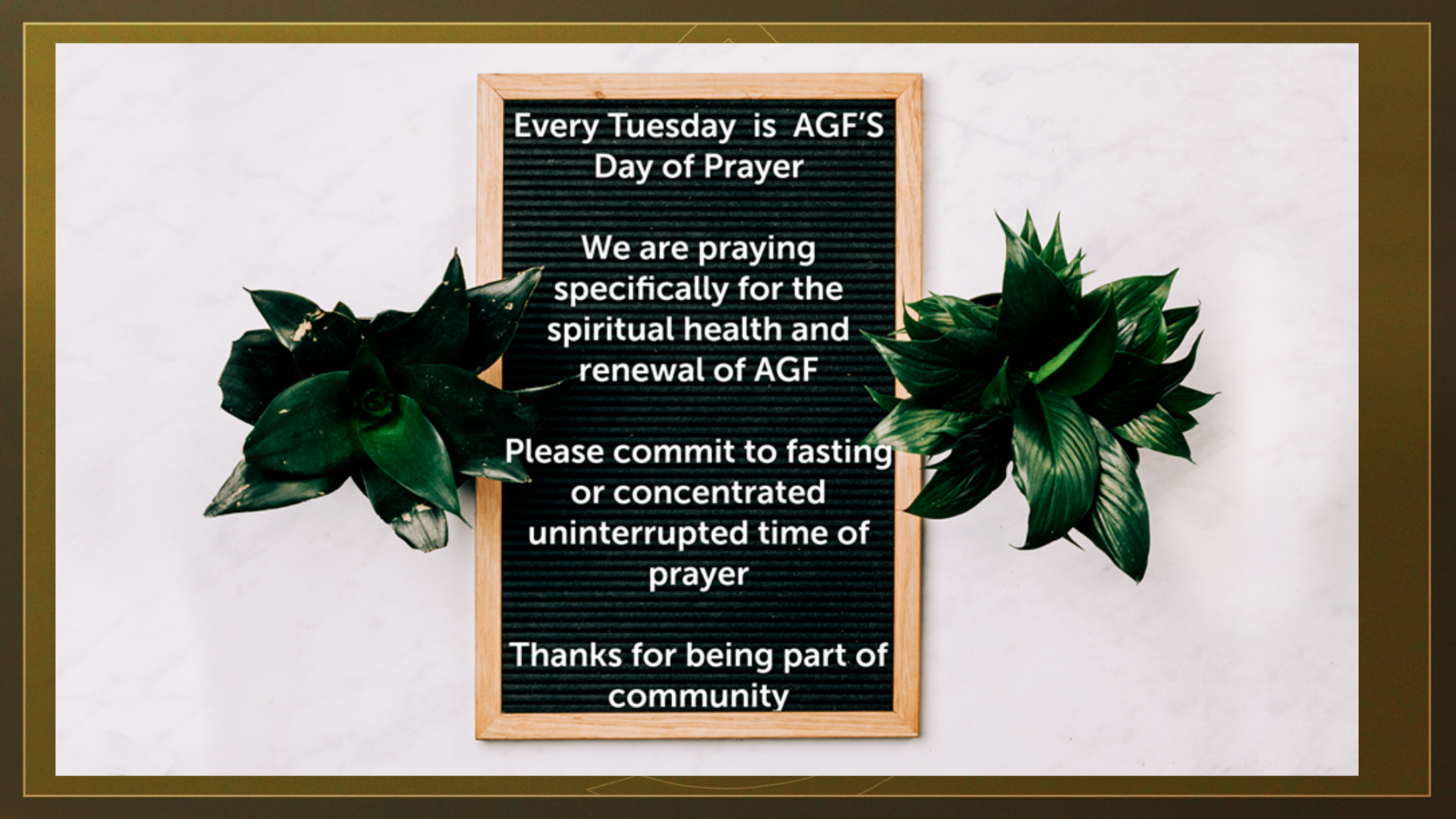 Tuesday Prayer and Fasting for AGF Spiritual Renewal