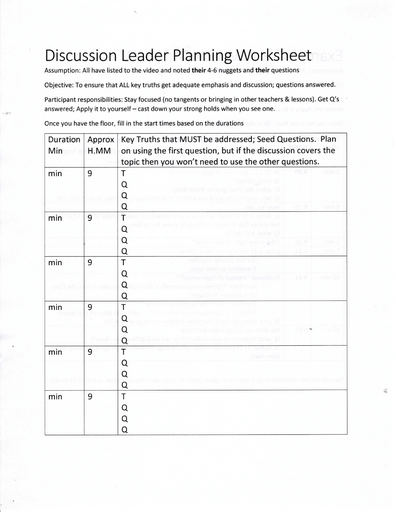 Discussion Leader Planning Worksheet