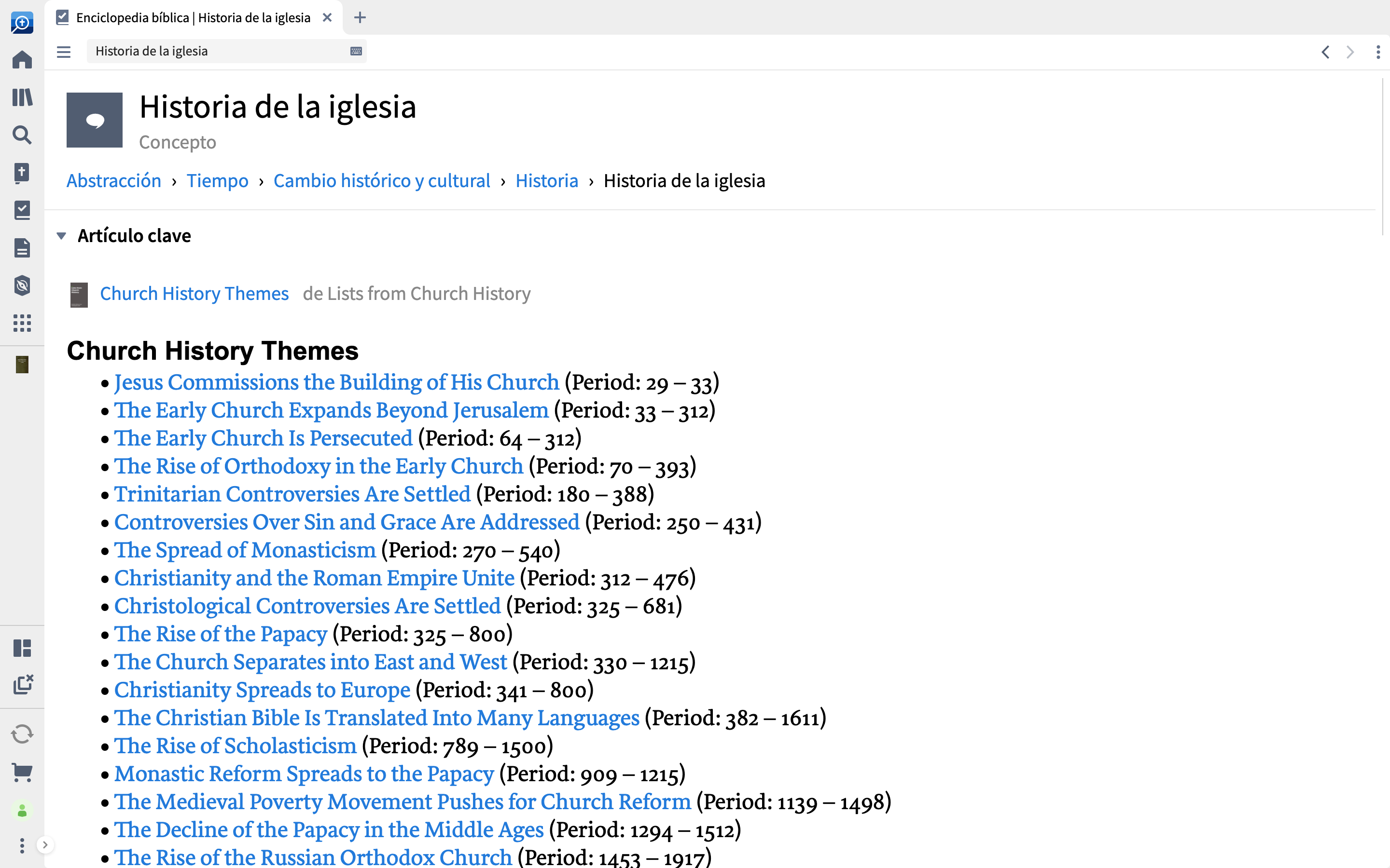 Seleccione el tema de la historia de la Iglesia