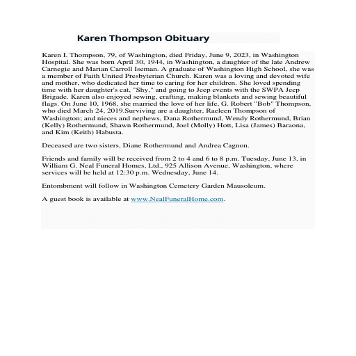 Karen Thompson Obituary