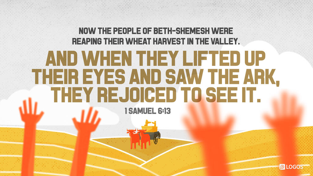 1 Samuel 6:13: Now the people of Beth-shemesh were reaping their wheat harvest in the valley. And when they lifted up their eyes and saw the ark, they rejoiced to see it.